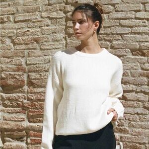 Classic Cream Waffle Knit Pullover Sweater | Oversized